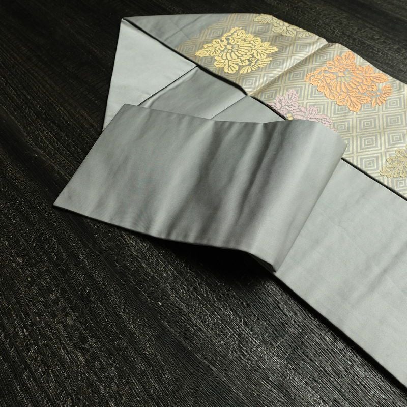 名古屋帯 六通柄 良品 正絹 古典柄 名古屋仕立て なごや帯 リサイクル帯 帯 グレー_画像22