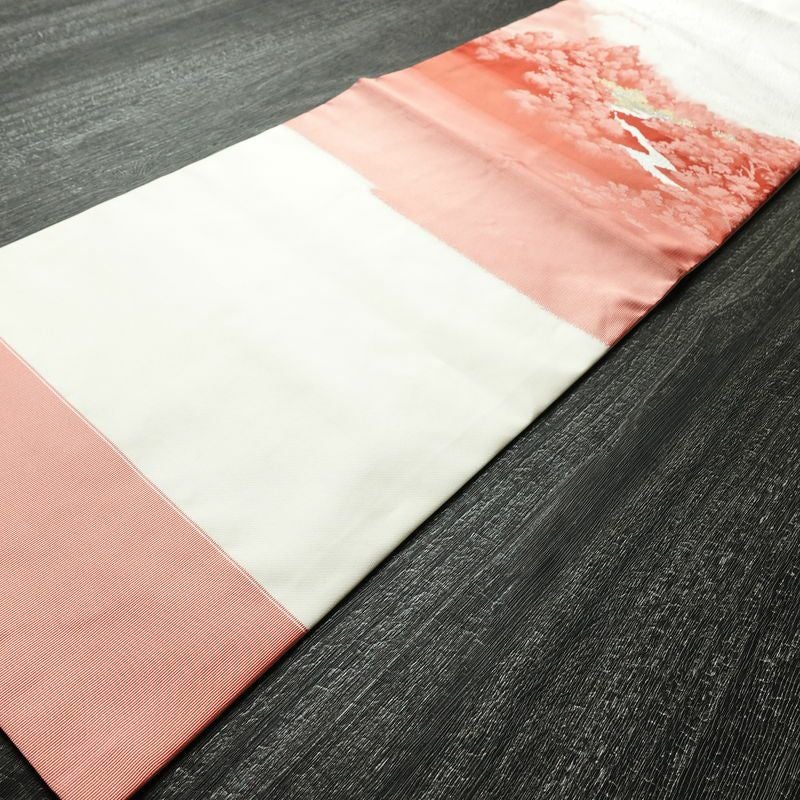 名古屋帯 太鼓柄 良品 正絹 風景柄 名古屋仕立て なごや帯 リサイクル帯 帯 金糸 銀糸 白_画像9