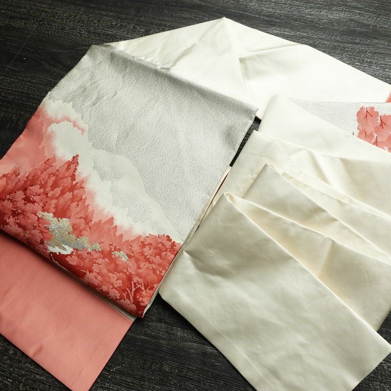 名古屋帯 太鼓柄 良品 正絹 風景柄 名古屋仕立て なごや帯 リサイクル帯 帯 金糸 銀糸 白_画像17