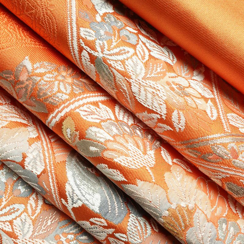 名古屋帯 六通柄 良品 正絹 花柄 松葉仕立て なごや帯 リサイクル帯 帯 橙_画像19