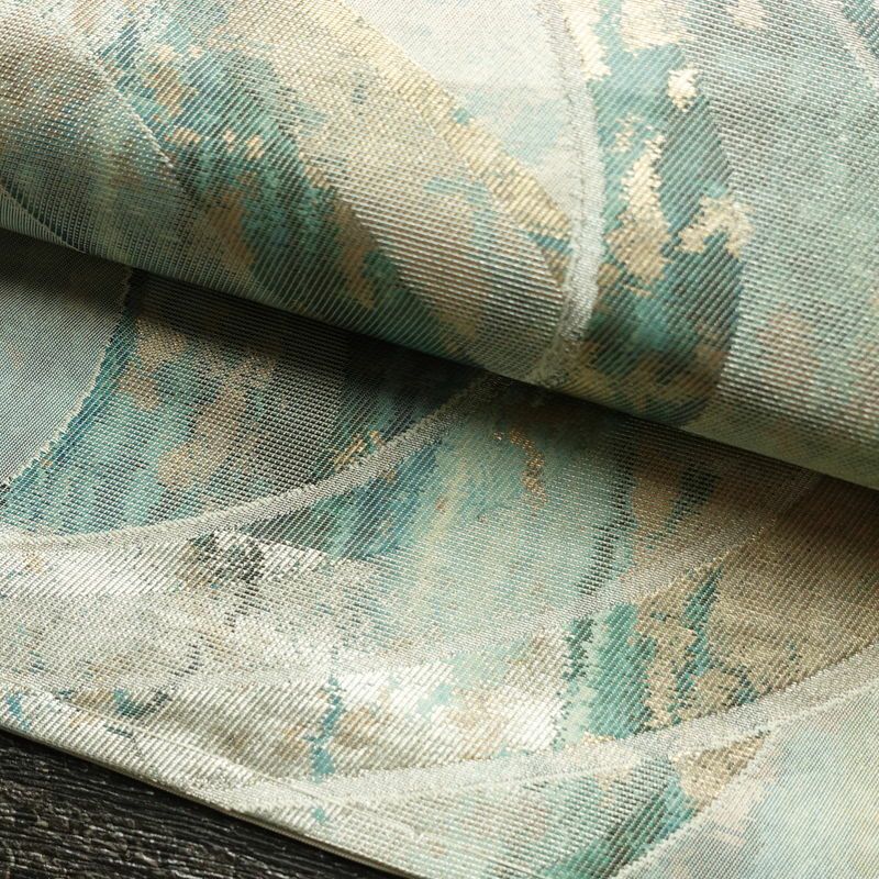 名古屋帯 六通柄 正絹 流水・波柄 名古屋仕立て なごや帯 リサイクル帯 帯 箔 緑・うぐいす色_画像7