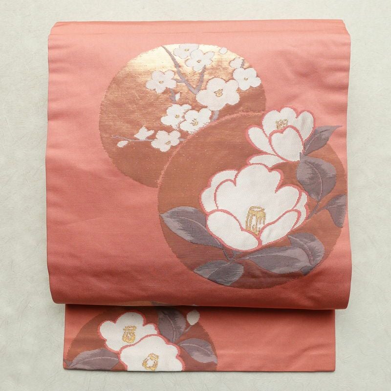 名古屋帯 桃山招宴文 本金箔 太鼓柄 美品 正絹 花柄 名古屋仕立て 箔
