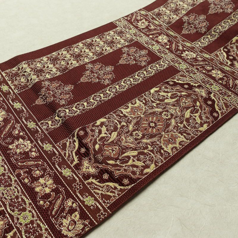 名古屋帯 六通柄 正絹 幾何学柄・抽象柄 松葉仕立て なごや帯 リサイクル帯 帯 茶_画像10