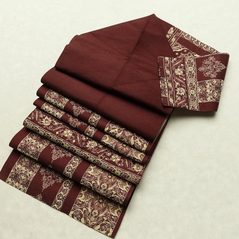 名古屋帯 六通柄 正絹 幾何学柄・抽象柄 松葉仕立て なごや帯 リサイクル帯 帯 茶_画像20