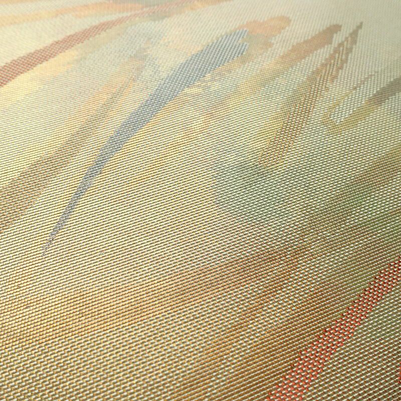 名古屋帯 六通柄 良品 正絹 幾何学柄・抽象柄 名古屋仕立て なごや帯 リサイクル帯 帯 箔 緑・うぐいす色_画像3