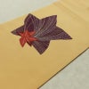 名古屋帯 太鼓柄 正絹 木の葉・植物柄 名古屋仕立て なごや帯 リサイクル帯 帯 金糸 紅葉 黄・黄土色_画像13