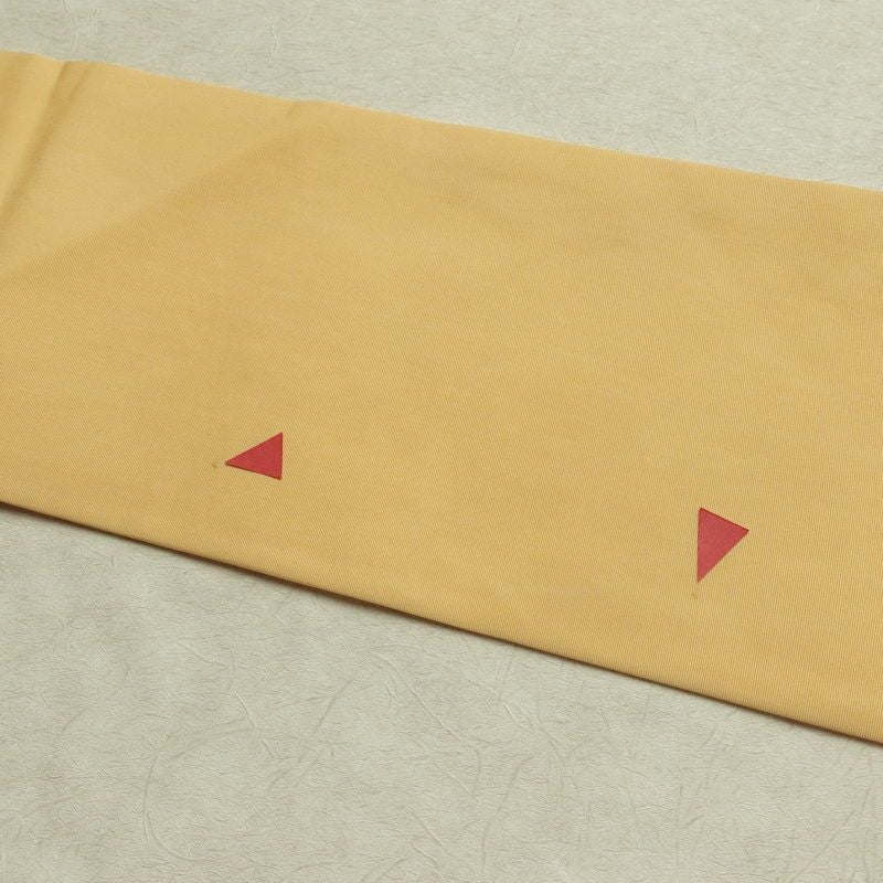 名古屋帯 太鼓柄 正絹 木の葉・植物柄 名古屋仕立て なごや帯 リサイクル帯 帯 金糸 紅葉 黄・黄土色_画像17