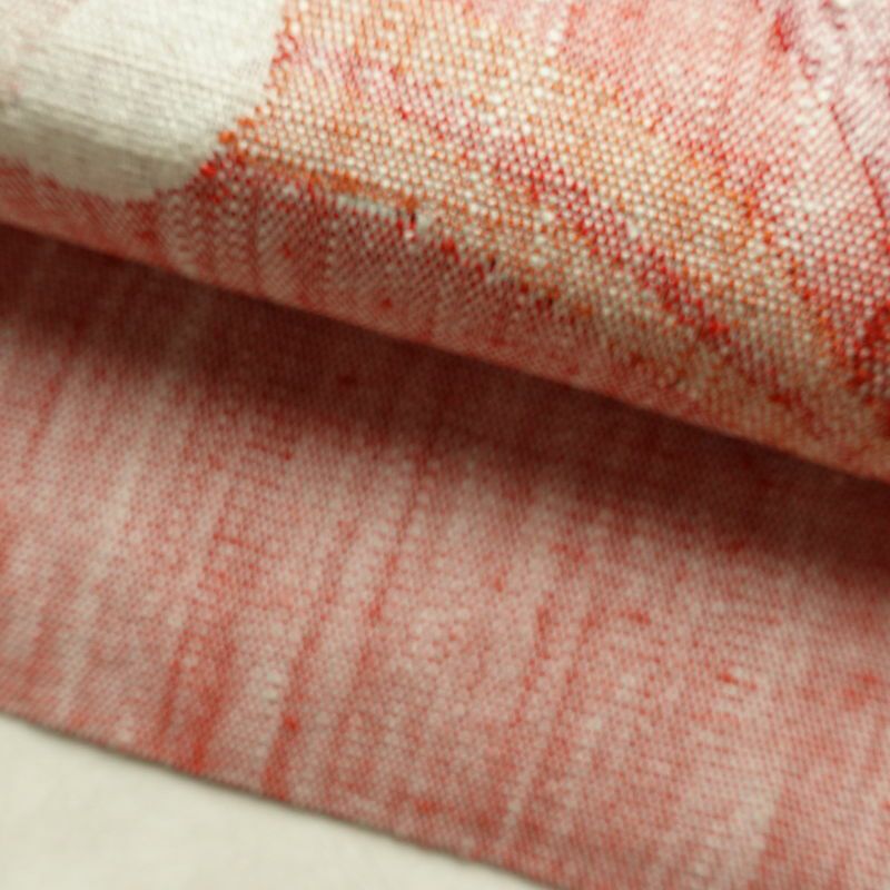 名古屋帯 太鼓柄 良品 正絹 花柄 松葉仕立て なごや帯 リサイクル帯 帯 紬地 赤・朱_画像8