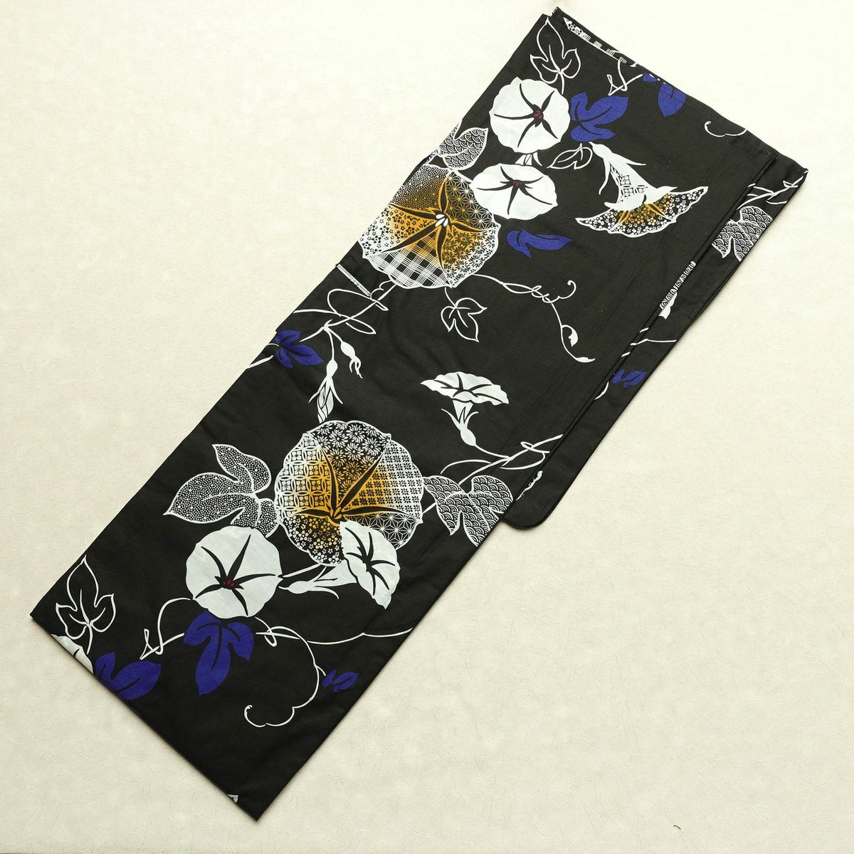 新品 浴衣 帯 2点セット 女性用 綿 平織 古典柄 浴衣 半幅帯 未使用品 朝顔 黒_画像2