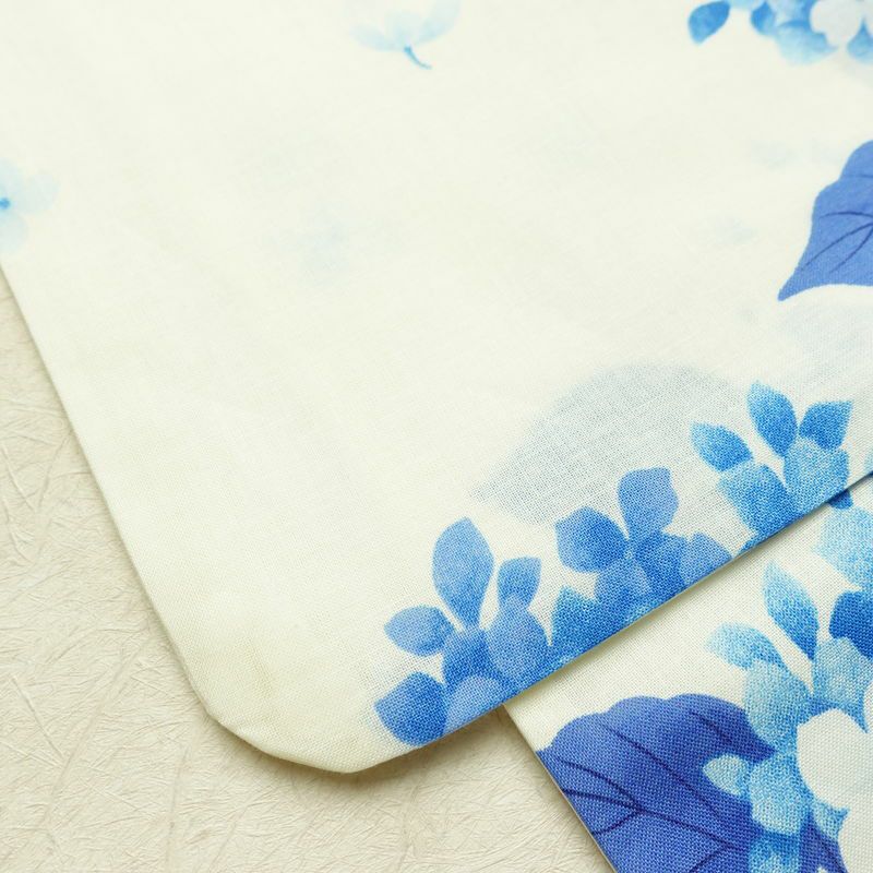 新品 浴衣 女性用 綿 平織 古典柄 花柄 あじさい ゆかた 未使用品 白 上品 シック モダン 紫陽花