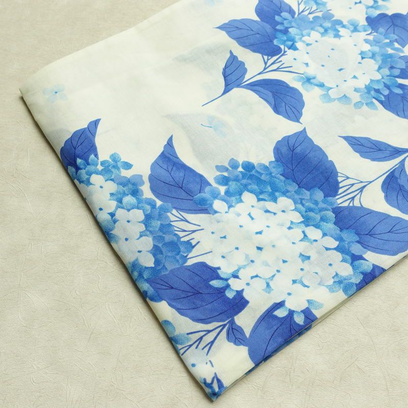 新品 浴衣 女性用 綿 平織 古典柄 花柄 あじさい ゆかた 未使用品 白 上品 シック モダン 紫陽花