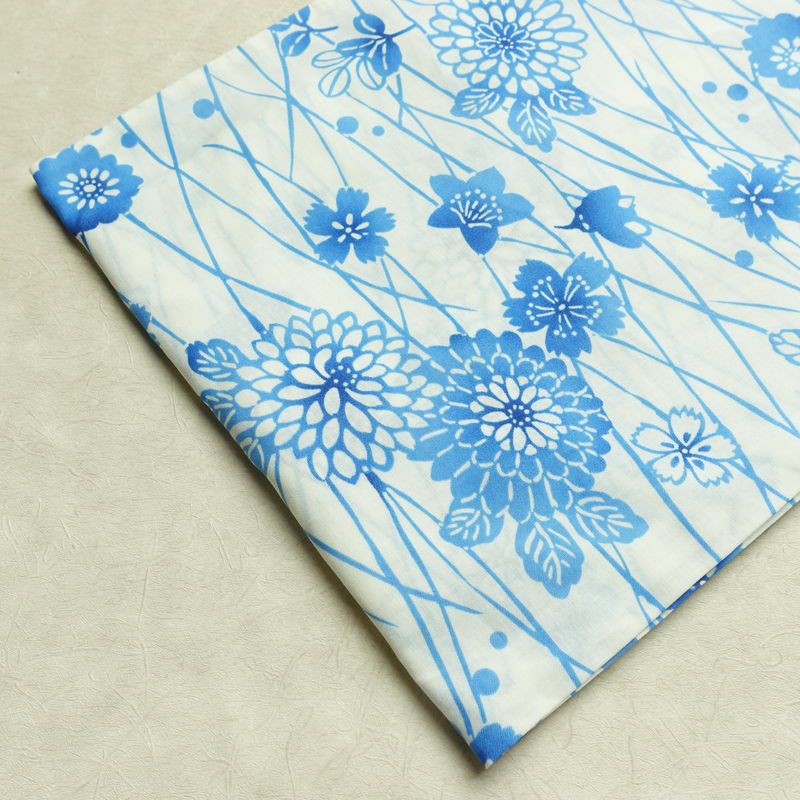 新品 浴衣 帯 2点セット 女性用 綿 平織 古典柄 浴衣 半幅帯 未使用品 白 上品 つゆ芝 菊 モダン