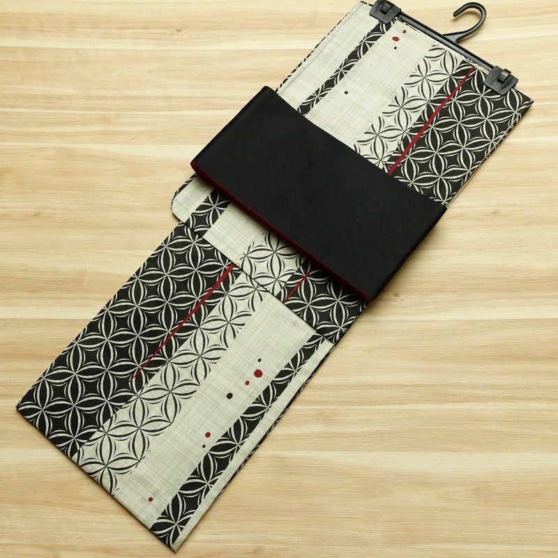 [訳あり]新品 浴衣 帯 2点セット 女性用 綿 平織 古典柄 浴衣 半幅帯 未使用品 七宝 黒 生成り_画像1