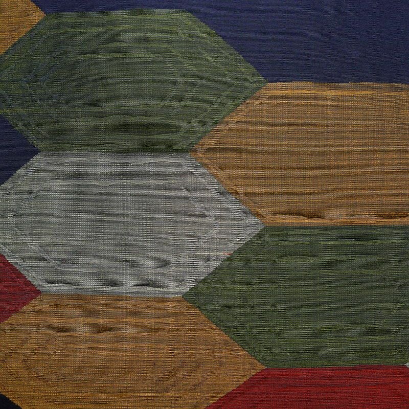 名古屋帯 六通柄 良品 正絹 亀甲柄 名古屋仕立て なごや帯 リサイクル帯 帯 青・紺_画像2