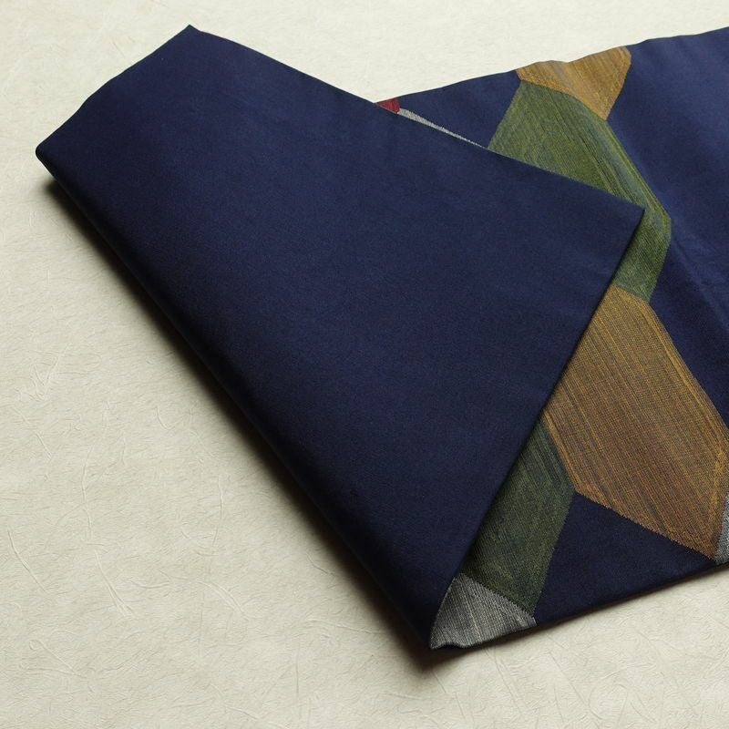 名古屋帯 六通柄 良品 正絹 亀甲柄 名古屋仕立て なごや帯 リサイクル帯 帯 青・紺_画像9