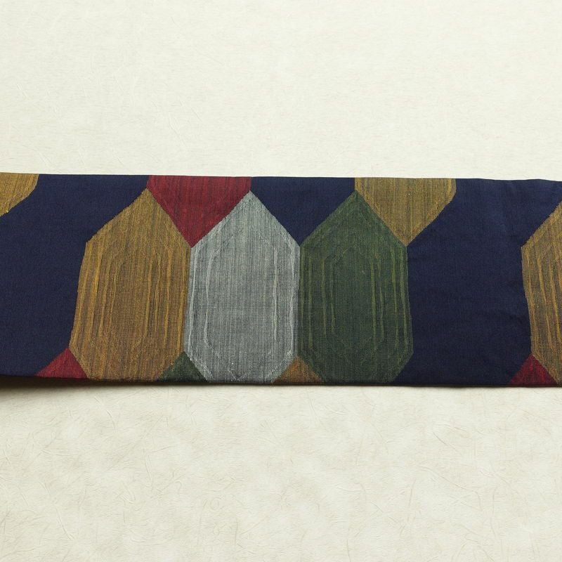 名古屋帯 六通柄 良品 正絹 亀甲柄 名古屋仕立て なごや帯 リサイクル帯 帯 青・紺_画像13