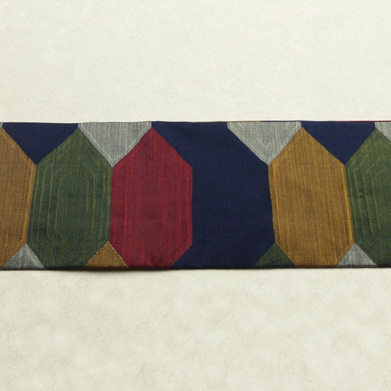 名古屋帯 六通柄 良品 正絹 亀甲柄 名古屋仕立て なごや帯 リサイクル帯 帯 青・紺_画像14