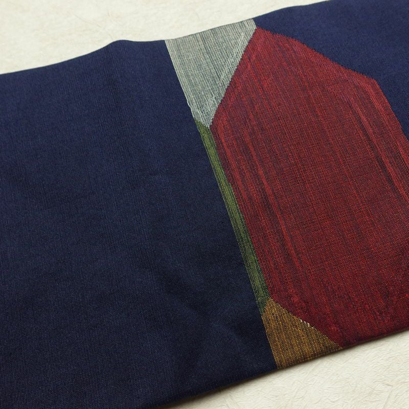 名古屋帯 六通柄 良品 正絹 亀甲柄 名古屋仕立て なごや帯 リサイクル帯 帯 青・紺_画像15