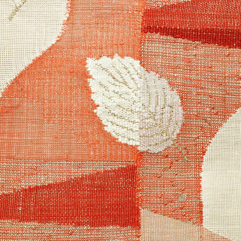 名古屋帯 太鼓柄 良品 正絹 木の葉・植物柄 松葉仕立て なごや帯 リサイクル帯 帯 金糸 モダン ベージュ_画像2