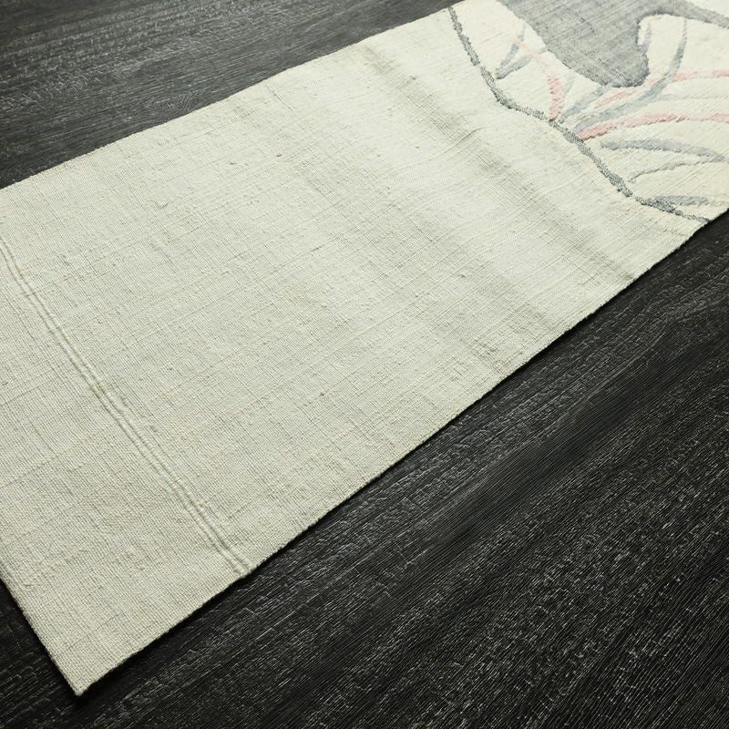 名古屋帯 渡文 西陣織 手織 太鼓柄 証紙あり 正絹 木の葉・植物柄 名古屋仕立て なごや帯 リサイクル帯 帯 白_画像9