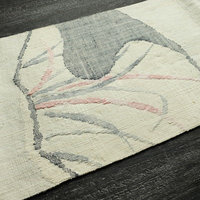 名古屋帯 渡文 西陣織 手織 太鼓柄 証紙あり 正絹 木の葉・植物柄 名古屋仕立て なごや帯 リサイクル帯 帯 白_画像12