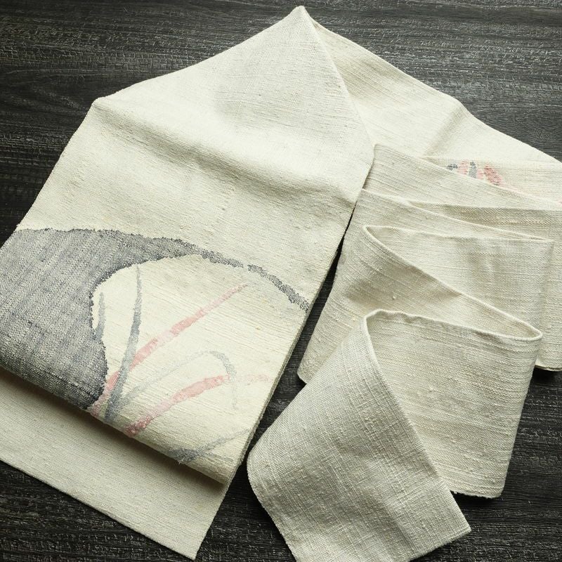 名古屋帯 渡文 西陣織 手織 太鼓柄 証紙あり 正絹 木の葉・植物柄 名古屋仕立て なごや帯 リサイクル帯 帯 白_画像18