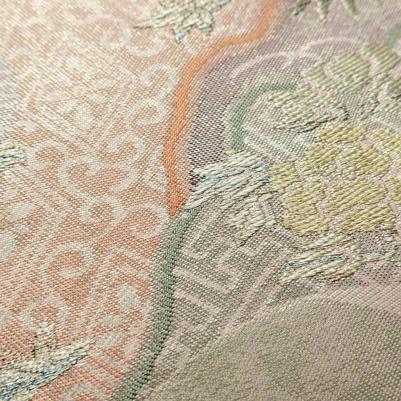 名古屋帯 太鼓柄 正絹 古典柄 名古屋仕立て なごや帯 リサイクル帯 帯 箔 扇面 紫・藤色_画像5