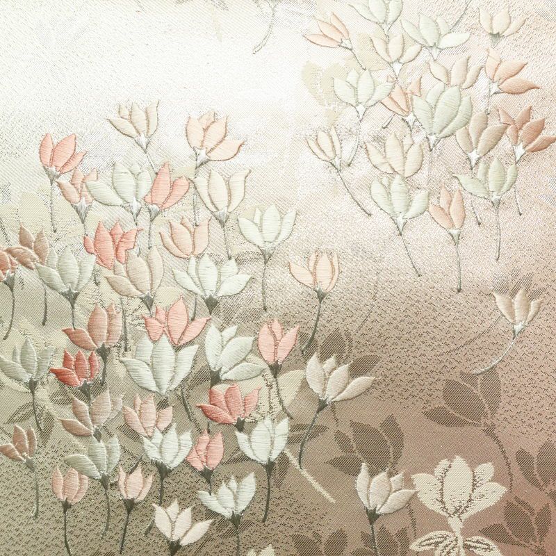 名古屋帯 太鼓柄 正絹 名古屋仕立て なごや帯 リサイクル帯 帯 刺繍 箔 銀糸 上品 ピンク_画像2