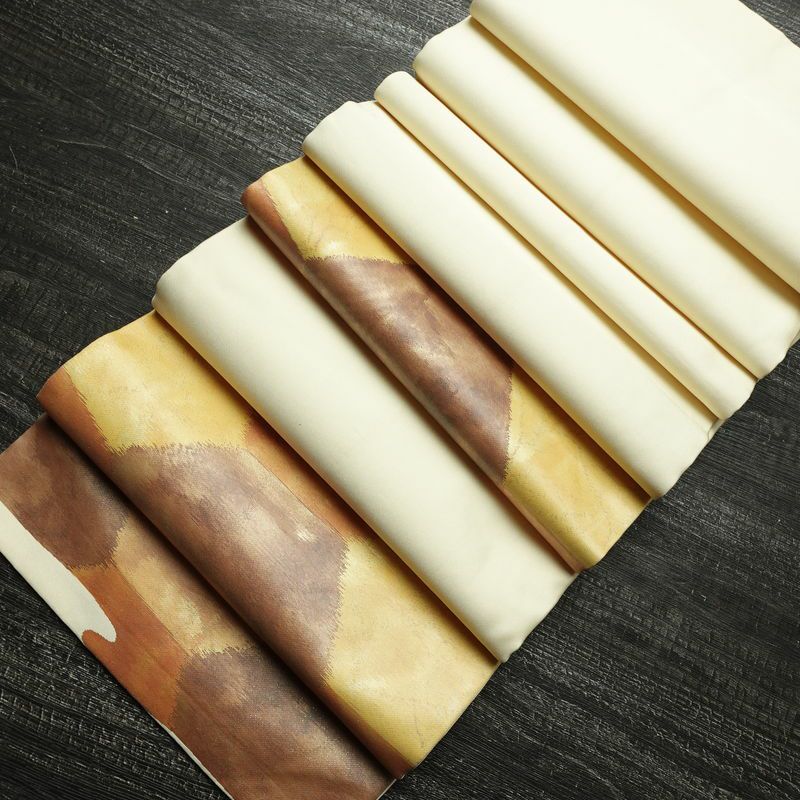 名古屋帯 太鼓柄 正絹 亀甲柄 通し仕立て なごや帯 リサイクル帯 帯 クリーム_画像21