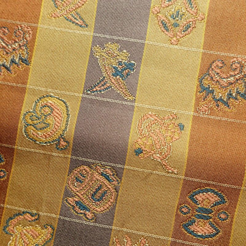 名古屋帯 全通柄 正絹 チェック・格子柄 通し仕立て なごや帯 リサイクル帯 帯 カジュアル 黄・黄土色_画像3