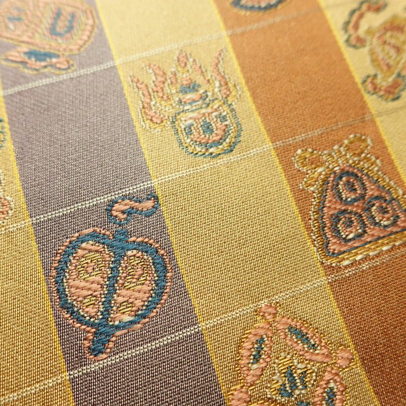 名古屋帯 全通柄 正絹 チェック・格子柄 通し仕立て なごや帯 リサイクル帯 帯 カジュアル 黄・黄土色_画像4