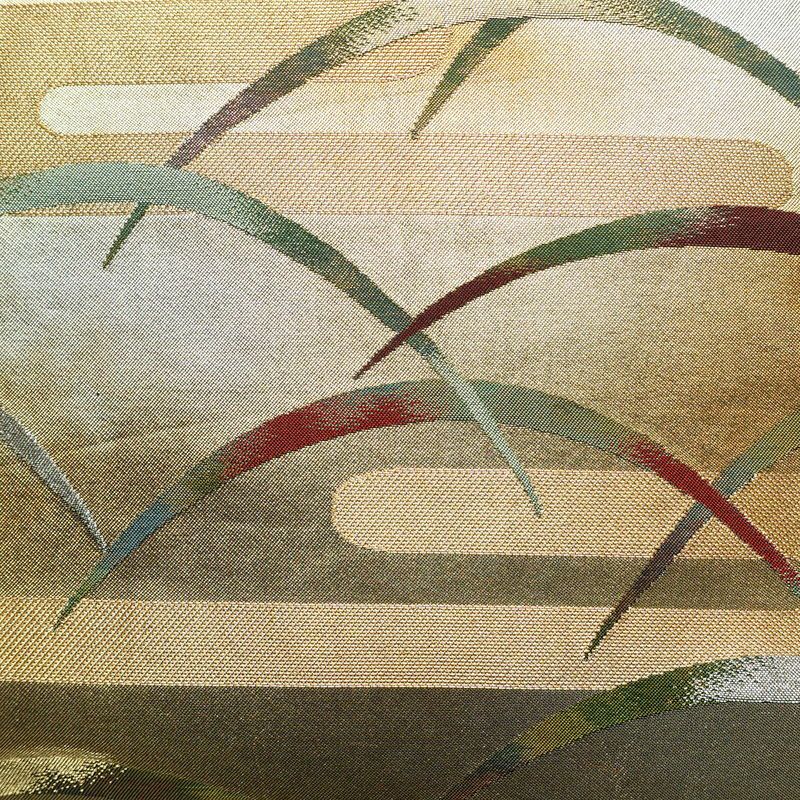 名古屋帯 太鼓柄 正絹 木の葉・植物柄 名古屋仕立て なごや帯 リサイクル帯 帯 芝 引箔 金・銀_画像2