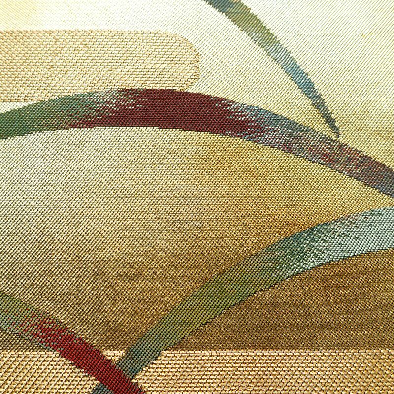 名古屋帯 太鼓柄 正絹 木の葉・植物柄 名古屋仕立て なごや帯 リサイクル帯 帯 芝 引箔 金・銀_画像4
