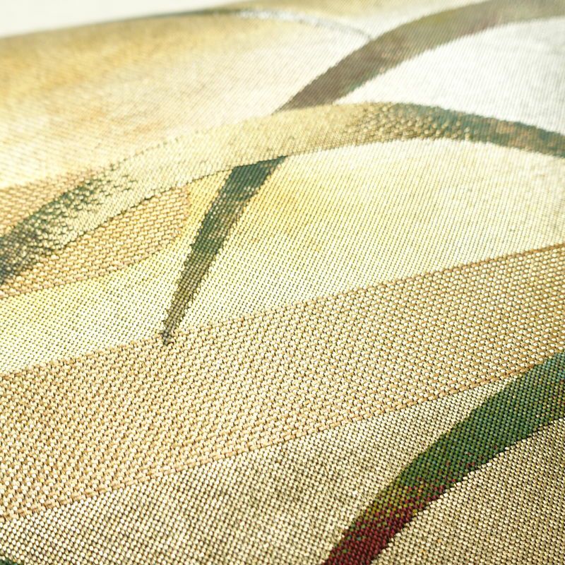 名古屋帯 太鼓柄 正絹 木の葉・植物柄 名古屋仕立て なごや帯 リサイクル帯 帯 芝 引箔 金・銀_画像5