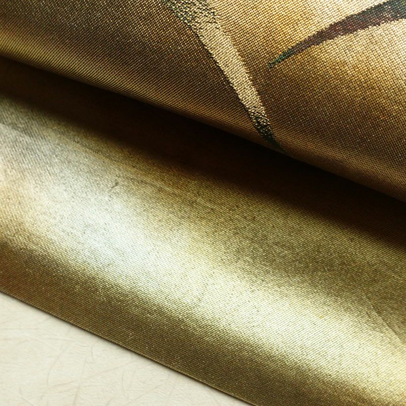 名古屋帯 太鼓柄 正絹 木の葉・植物柄 名古屋仕立て なごや帯 リサイクル帯 帯 芝 引箔 金・銀_画像7