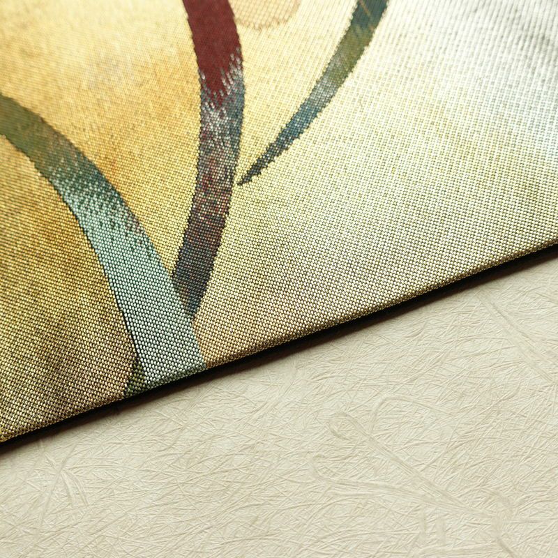 名古屋帯 太鼓柄 正絹 木の葉・植物柄 名古屋仕立て なごや帯 リサイクル帯 帯 芝 引箔 金・銀_画像12