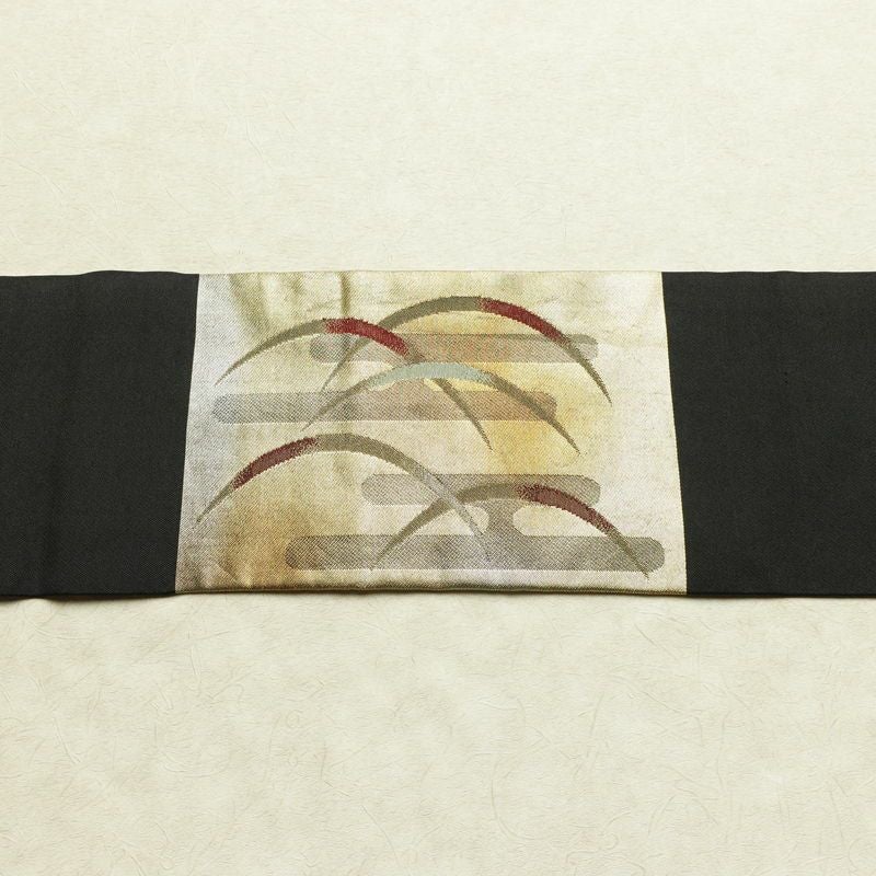 名古屋帯 太鼓柄 正絹 木の葉・植物柄 名古屋仕立て なごや帯 リサイクル帯 帯 芝 引箔 金・銀_画像14