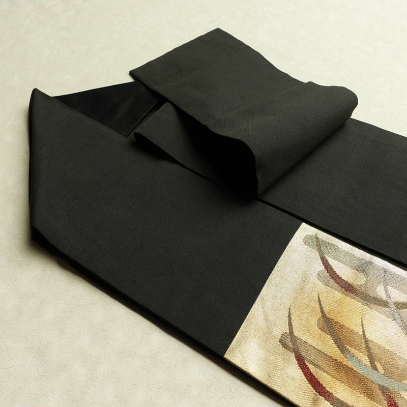 名古屋帯 太鼓柄 正絹 木の葉・植物柄 名古屋仕立て なごや帯 リサイクル帯 帯 芝 引箔 金・銀_画像20