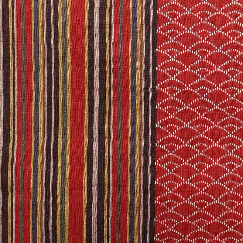 名古屋帯 全通柄 良品 正絹 縞柄・線柄 通し仕立て なごや帯 リサイクル帯 帯 カジュアル 赤・朱_画像2