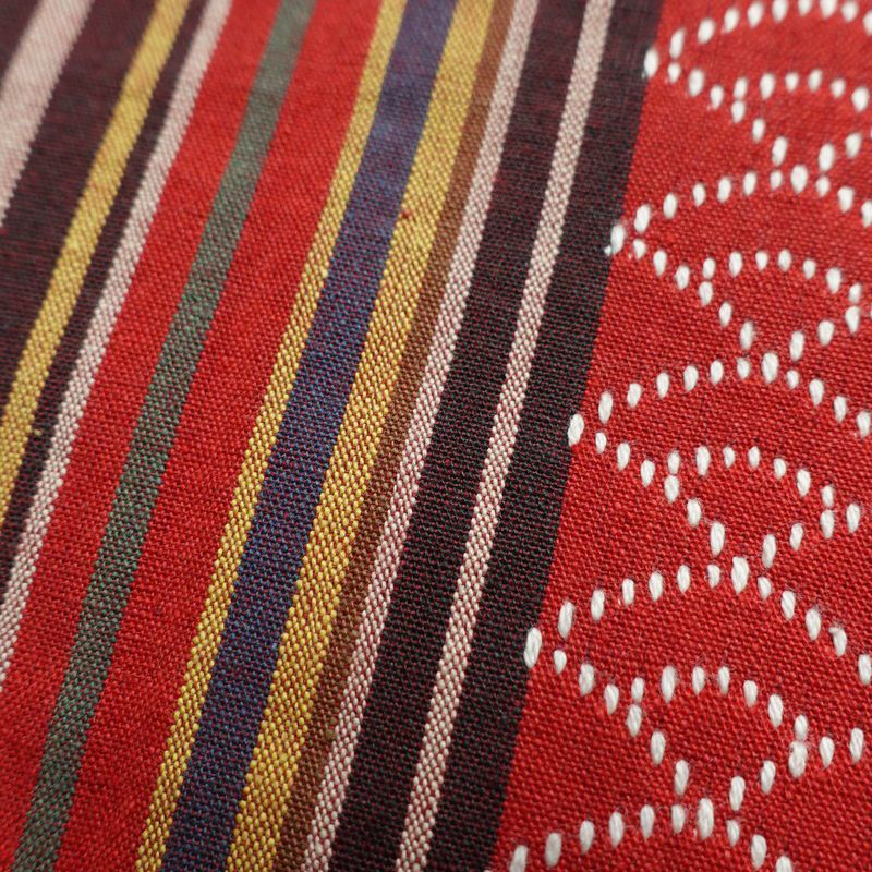 名古屋帯 全通柄 良品 正絹 縞柄・線柄 通し仕立て なごや帯 リサイクル帯 帯 カジュアル 赤・朱_画像6