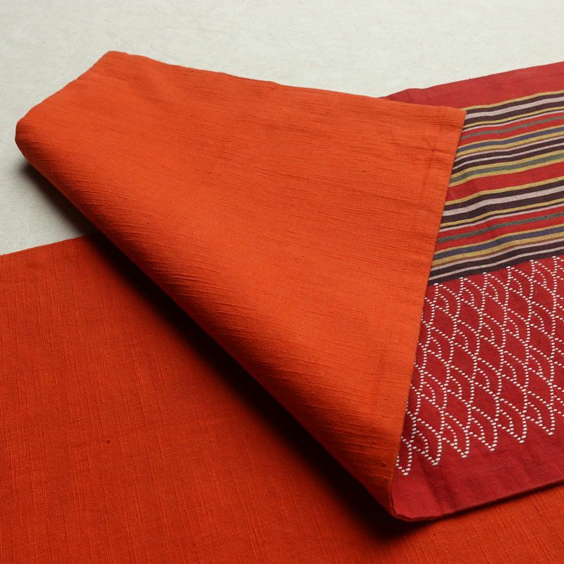 名古屋帯 全通柄 良品 正絹 縞柄・線柄 通し仕立て なごや帯 リサイクル帯 帯 カジュアル 赤・朱_画像9