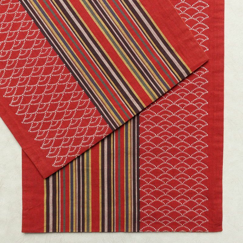 名古屋帯 全通柄 良品 正絹 縞柄・線柄 通し仕立て なごや帯 リサイクル帯 帯 カジュアル 赤・朱_画像14