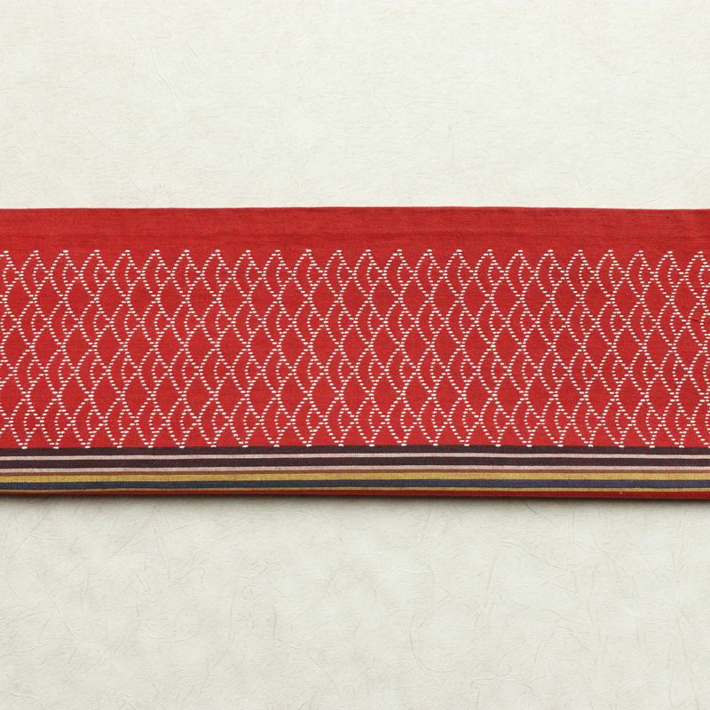 名古屋帯 全通柄 良品 正絹 縞柄・線柄 通し仕立て なごや帯 リサイクル帯 帯 カジュアル 赤・朱_画像16