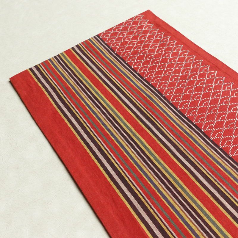 名古屋帯 全通柄 良品 正絹 縞柄・線柄 通し仕立て なごや帯 リサイクル帯 帯 カジュアル 赤・朱_画像17