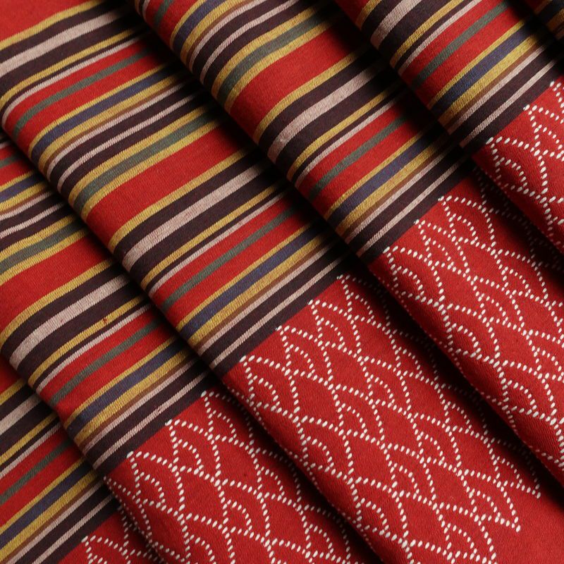 名古屋帯 全通柄 良品 正絹 縞柄・線柄 通し仕立て なごや帯 リサイクル帯 帯 カジュアル 赤・朱_画像19