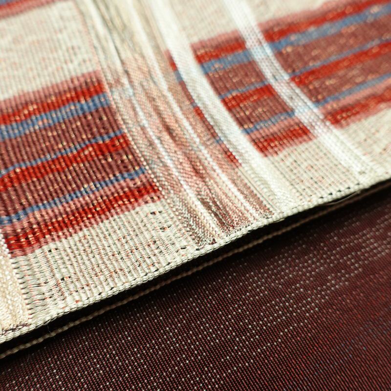 名古屋帯 六通柄 良品 正絹 縞柄・線柄 通し仕立て なごや帯 リサイクル帯 帯 カジュアル ピンク_画像13