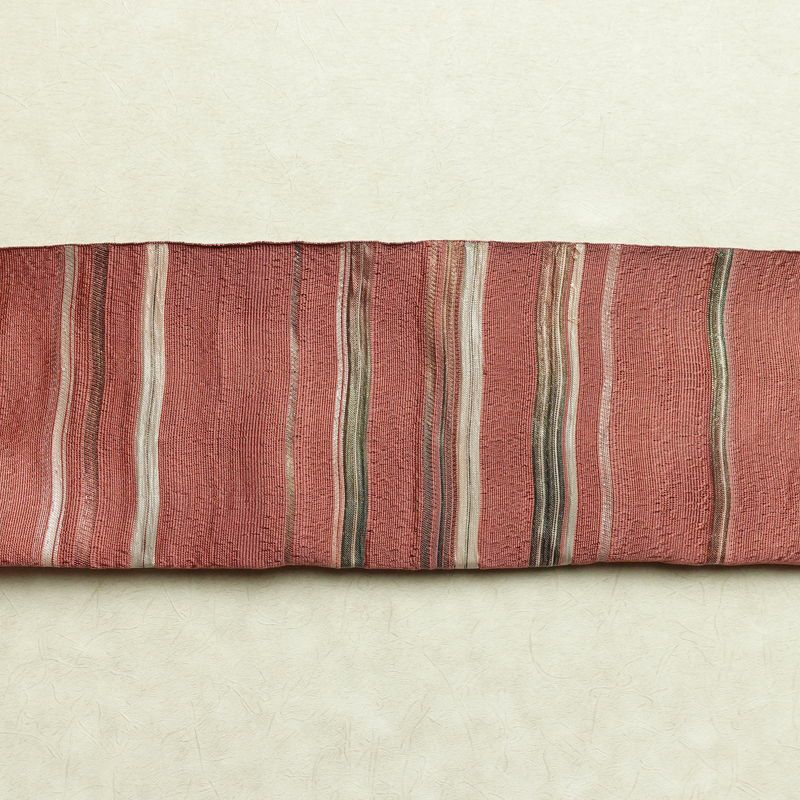 名古屋帯 六通柄 良品 正絹 縞柄・線柄 通し仕立て なごや帯 リサイクル帯 帯 カジュアル ピンク_画像15