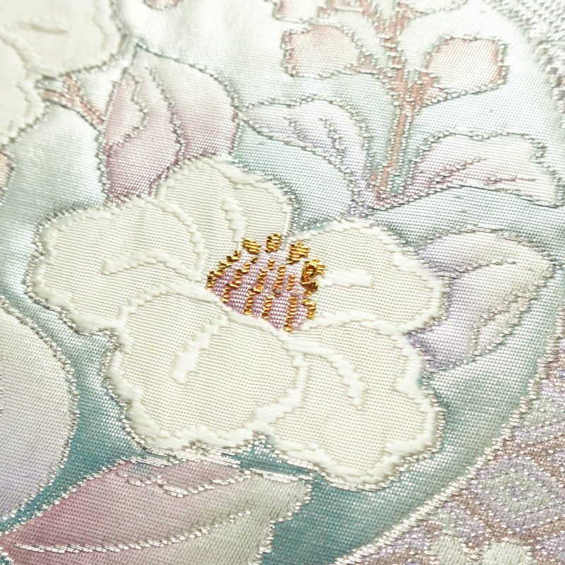 名古屋帯 太鼓柄 正絹 花柄 名古屋仕立て なごや帯 リサイクル帯 帯 箔 ピンク_画像3