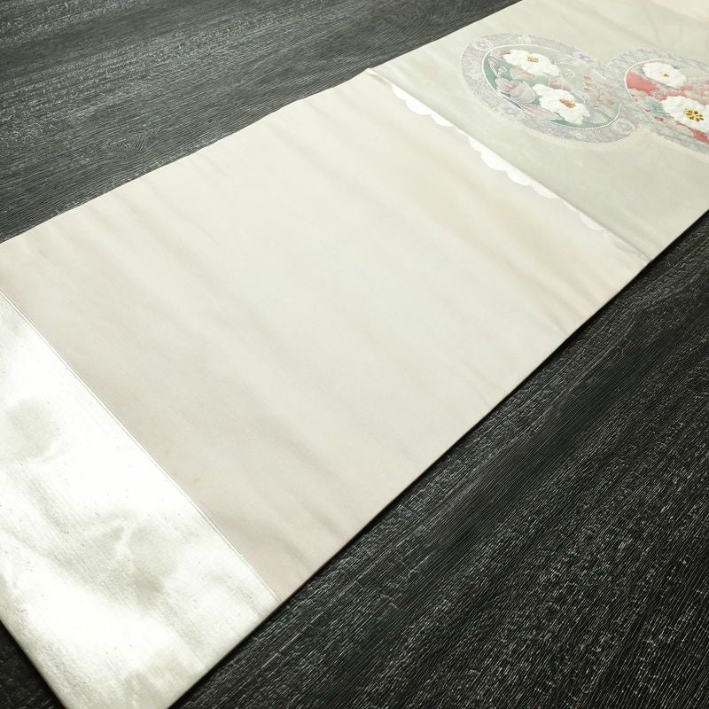 名古屋帯 太鼓柄 正絹 花柄 名古屋仕立て なごや帯 リサイクル帯 帯 箔 ピンク_画像9