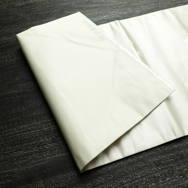 名古屋帯 プラチナ箔 太鼓柄 良品 正絹 花柄 名古屋仕立て なごや帯 リサイクル帯 帯 箔 上品 金・銀_画像9